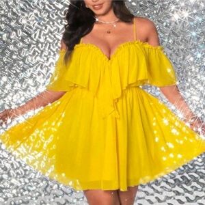 SHEIN Yellow Ruffle Mini Dress